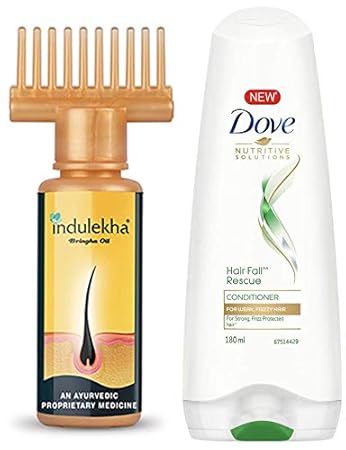Indulekha Bhringa Hair Oil, 100ml & Dove Hair Fall Rescue Conditioner, 180ml