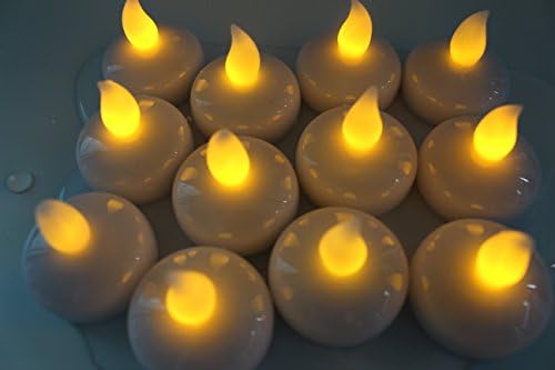 NOVEL HOME TECH Set of 12 Unscented Small Battery Operated waterproof Led Floating Flameless Candles for Centerpieces, Wedding and Party Decoration -(Amber Flickering Warm White)