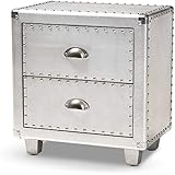 Baxton Studio Davet Contemporary 2-Drawer Metal Nightstand in Silver
