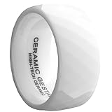 White Ceramic Ring by CERAMIC GESTALT - 10mm Width. Faceted Design. (Avail. Sizes 5 to 14).