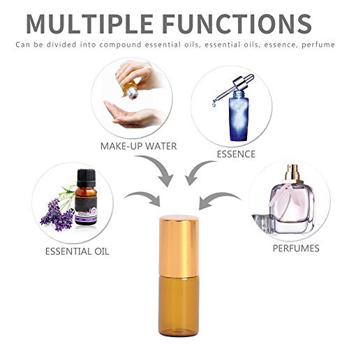 Essential Oil Roller Bottles - 3 Ml Glass Mini Amber Stainless Steel Roller Bottles （Pack of 20） Including 1 Free Heart Bag By MUB - Thumbnail 6