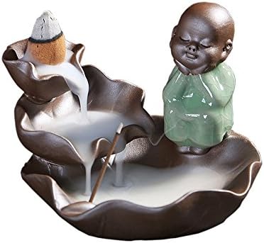 Ceramic Waterfall Incense Burner Ash Catcher Backflow Cones Sticks Baby Holder Porcelain -Brown