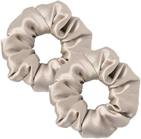 LILYSILK Women's 100% Silk Hair Scrunchies Ladies Elastic Hair Tie Bobbles Ponytail Holders for All Hair Type and Conditions and Preventing Hair Frizz Breakage Loss,Taupe 2pcs