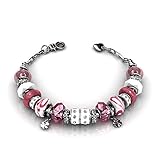 Cate & Chloe Aurora 18k White Gold Beaded Bracelet w/Swarovski Crystals, Beautiful Bangle Charm Bracelet, Sparkle Silver Beads Charm Bracelet for Women, Friendship Bracelets (Pink)