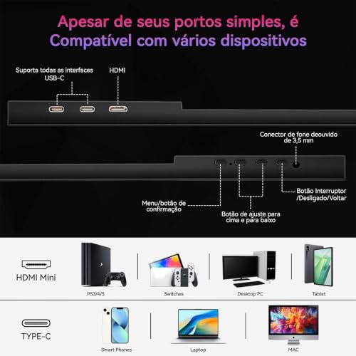 Monitor portátil de 15,6 polegadas, Conectividade USB-C HDMI Full HD 1080P e alto-falantes integrados, Monitor gamer presentes para meninos