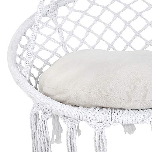Patio Watcher Hammock Chair Hanging Macrame Swing with Cushion and