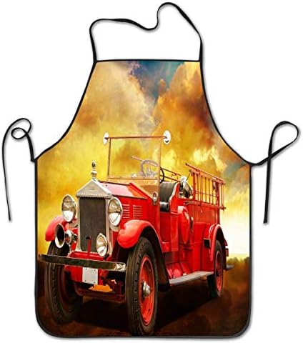 LarissaHi Vehicles Fire Truck Blue Light Creative Home Kitchen Apron for Women Men Unisex Apron Perfect for BBQ, Grill, Baking, Cooking