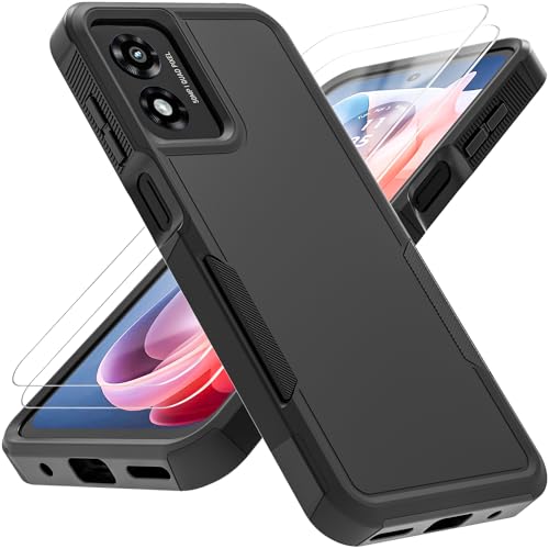PhuLok Compatible with Moto G Play 4G 2024 Case with HD Screen Protector Heavy Duty Rugged Full-Body Shockproof Military Grade Protection (Black)