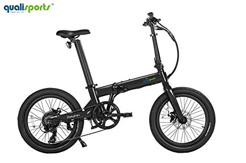 Qualisports Dolphin Folding Electric Bicycle 20″ Wide Tire E-Bike with Strong 350W Hub Motor, 36V/14Ah Battery, Range 50+Miles, 20MPH Max Speed Hybrid Foldable Ebike for Adults from USA(Black)