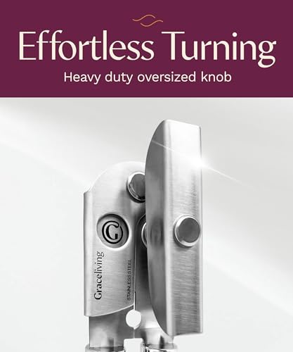Graceliving Premium Multifunction Magnetic Manual Can Opener and Bottle Opener, Heavy Duty Stainless Steel Sharp Cutting Blade and Oversized Easy Turn Knob, Soft-Touch Handle, Kitchen Use, Mauve