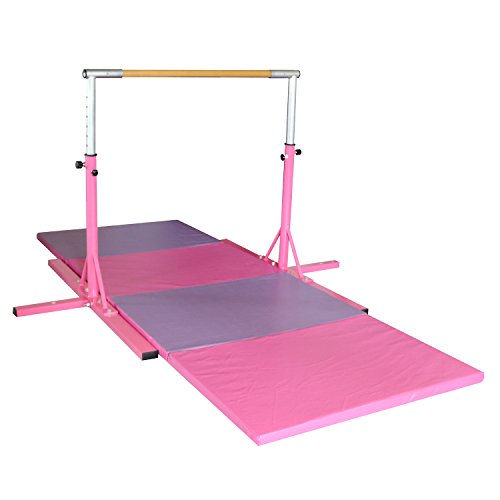 Bestmart INC Pink Adjustable (3'-5') Gymnastics Bar and 10ft Folding Mat Combo Gym Set
