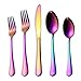 20 Piece Rainbow Flatware Set, Stainless Steel Titanium Colorful Plated Flatware Set, Silverware Set Service for 4