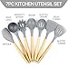 Silicone Kitchen Utensil Set by House of Shade - Non Scratch Cooking Utensils w/ Natural Beechwood Handles - BPA Free Grey Heads - 7 Piece Nonstick/Heat Resistant Tools - Great Wood Grip