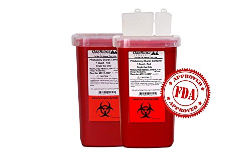 Oakridge Products 1 Quart size Sharps and Needle Container. Integrated needle unwinder