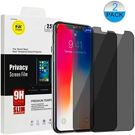 (2-pack) PJC STUDIO iPhone X Privacy Anti Spy 2.5D Curve Edge Ballistic Tempered Glass Protector 9H Hardness Anti-Glare Anti-Shatter Anti-Scratch Anti-Fingerprint [Case Friendly] (2017)