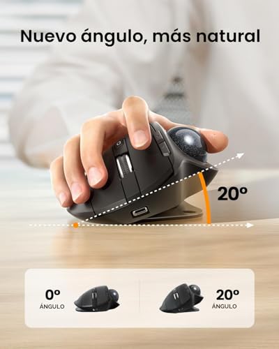 ProtoArc EM01 NL Trackball Wireless Mouse, 2.4G USB & Bluetooth, Thumb Control, Adjustable Angle, 5 DPI Adjustable, Rechargeable, Ergonomic Mouse for PC/Mac/Pad/Windows