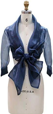 Chic Queen Women's Sheer Organza Bolero Shrug Jacket Cardigan Long Sleeve(Navy)