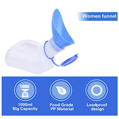 OUTFANDIA Unisex Potty Urinal for Car, Toliet Urinal for Men and Women, Bedpans Pee Bottle, with a Lid and Funnel, Plastic Can for Car, Old Man, Child for Camping Outdoor Travel