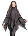 HITOP Womens Dress Ponchos, Boho Loose Tassel Plaid Poncho Turtleneck Jumper Knit Oversized Pullover Sweater Tops for Women Gray
