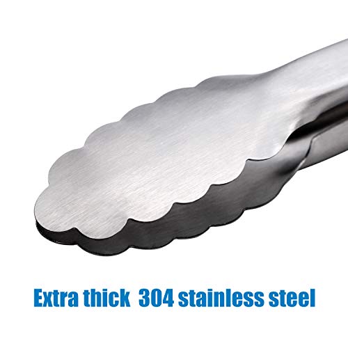 Stainless Steel Kitchen Tongs for Cookig,BBQ Grill Tongs,Set of 2,9 and 12 Inch Heavy Duty Locking Metal Food Tongs Non-Slip Grip Barbecue Tongs - Thumbnail 3