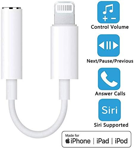 WIKIPro Lightning to Headphone Jack Adapter Dongle [ MFi Certified ] Earbuds Headphone Converter for Apple iPhone XR/Xs/Xs Max/X/8/8Plus 7/7Plus,Music Control,Calling&Siri Supported