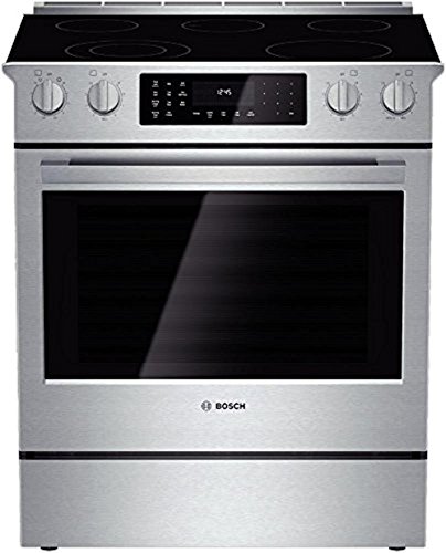 Bosch 4-Piece Stainless Steel Kitchen Package with B21CT80SNS 36" French Door Refrigerator, HDI8054U 30" Slide-in Electronic Range, DHL755BUC 30" Custom Hood Insert, and HMD8053UC 30" Drawer Microwave