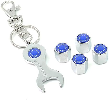 iDoood Wrench Keychain Chrome Car Tire Valve Stem Caps (Logo:EU flag)