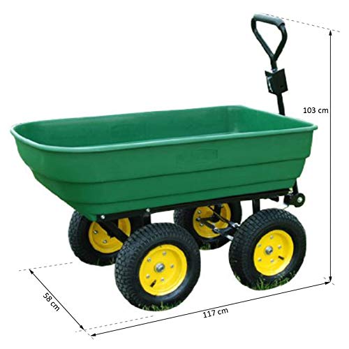 HOMCOM-125-Litre-Large-Garden-Cart-Heavy-Duty-4-Wheel-Trolley-Dump-Wheelbarrow-Tipping-Truck-Trailer-Green