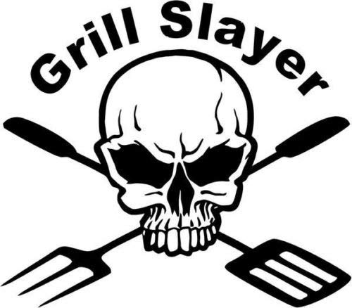 Grill Slayer BBQ Skull Death Vinyl Graphic Car Truck Windows Decor Decal Sticker - Die cut vinyl decal for windows, cars, trucks, tool boxes, laptops, MacBook - virtually any hard, smooth surface