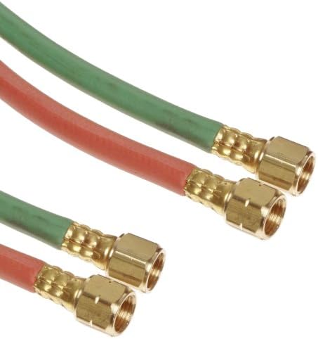 Goodyear EP Gemini Green Rubber Welding Hose Assembly, 3/16" Size 18B Female Connection, 200 PSI Maximum Pressure, 25' Length, 3/16" ID