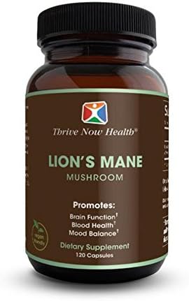 Thrive Now Health Lion's Mane Mushroom Capsules - Maximum Strength Natural Supplements for Mood Enhancement, Mental Clarity, Healthy Heart, Immune System Support (120-Count)