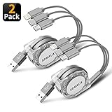 SDBAUX Multi USB Charger Cable Retractable 2Pack 4ft 3 in 1 Multiple Charging Cord Adapter with Mini Type C Micro USB Port Connectors Compatible with Cell Phones Tablets Universal Use (Charging Only)