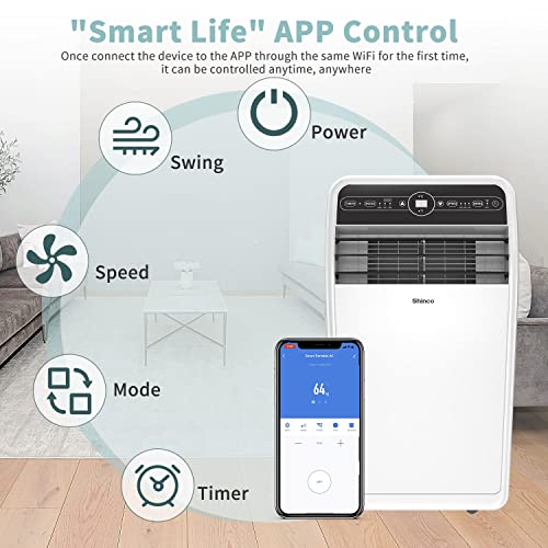 Shinco 12,000 BTU Smart WiFi Portable Air Conditioner, Quiet AC Unit
