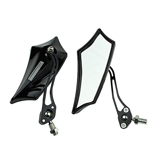 E Support™ Black Universal Motorcycle Motorbike Bike 8mm 10mm Rear View Side Mirror Scooter ATV