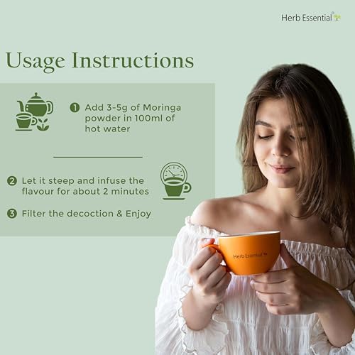 Herb Essential Organic Moringa Powder (Wild Grown) - 100g, Superfood for Smoothies, Drinks, Tea & Recipes