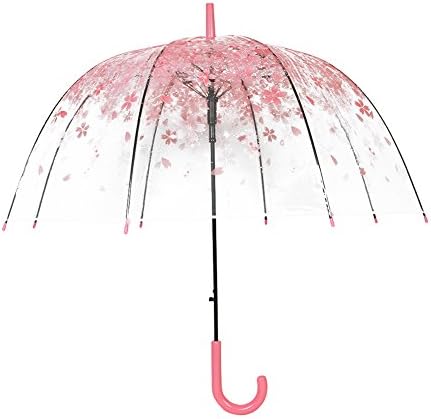 Half Automatic Clear Cherry Umbrella – Flower Bubble Dome Shape Rain Umbrella – Transparent Mushroom Type Romantic Umbrella - Lovin