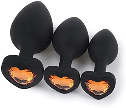 FUK3F Black Silicone 3 Pack/Size Trainer Plug Set Heart Base Adult Toys for Men Women - Yellow Jewellery