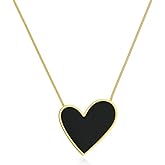 Agriajun Simple Black Heart Pendant Necklace for Women - Cute Preppy Gold Dainty Snake Chain Valentine Jewelry Gifts