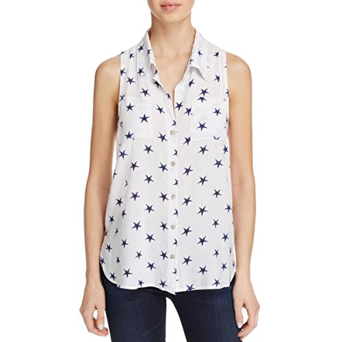 4Our Dreamers Womens Linen Blend Star Printed Button-Down Top White XL