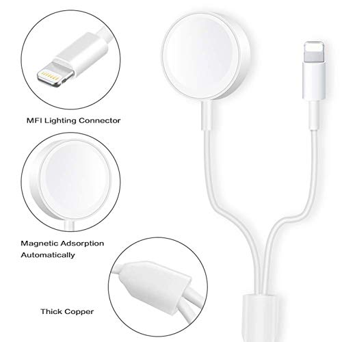 Wireless Charger for Apple Watch Magnetic Charging Cable, 2 in 1 Watch Charging Cable Cord for Apple Watch Compatible for Apple Watch Series 5/4/3/2/1 for iPhone 11/XR/XS/X/8/7-[3.3 FT/1.0M- White] - Thumbnail 5