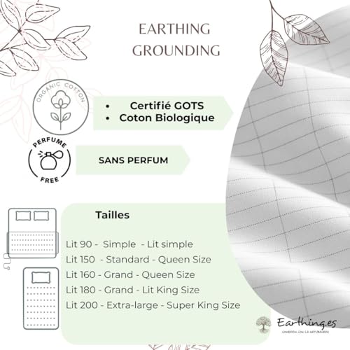 Earthing.es Grounding & Grounding Sheet | Improves Deep Sleep | GOTS Certified Organic Cotton with Silver | Full Set Double Bed - Queen Size - 160 x 200 x 30 cm