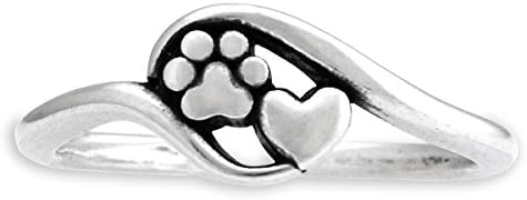 Sterling Silver Heart and Dog Paw Print Wrap Ring (size 10)