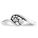 Sterling Silver Heart and Dog Paw Print Wrap Ring