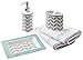 Nadia Bathroom Accessories Set , 5-Pcs Bath Room Sets Of Teal / Grey Soap Dispenser , Toothbrush Holder , Decorative Tray , 2 X Hand Towels