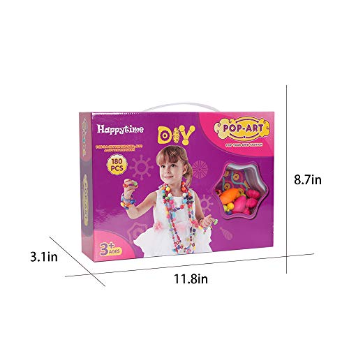 Happytime Snap Pop Beads Girls Toy 180 Pieces DIY Jewelry Marking Kit Fashion Fun for Necklace Ring Bracelet Art Kids Crafts Birthday Fun Gifts Toys for 3, 4, 5, 6, 7 ,8 Year Old Kids Girls - Thumbnail 7