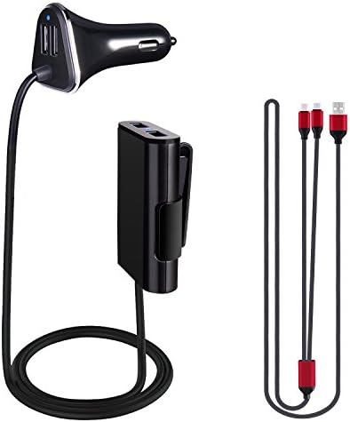 NOVASAT Car Charger 48W 9.6A Rapid 4 Ports USB Charging Adapter with 6Ft Extension Cord for iPhone 7 6s Plus Samsung Galaxy S7 S6 Edge Note 5 LG HTC and Android Cell Phones (Black)