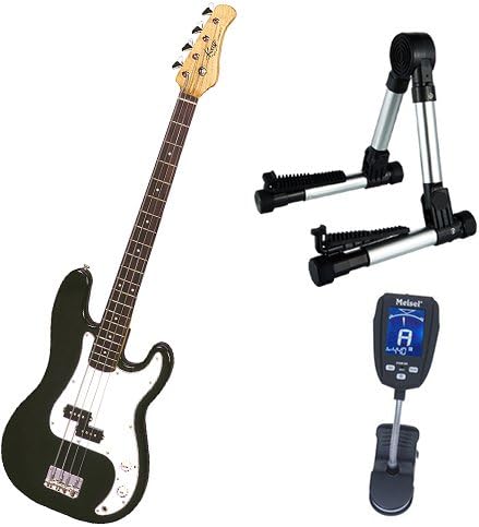 It's All About the Bass Pack-Black Kay Electric Bass Guitar Medium Scale w/Meisel COM-90 Tuner &amp; Meisel Silver Stand