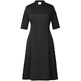 CAMDOM Church Clergy Dress for Women Minister Half Sleeve Loose Elegant Dress with Tab Collar