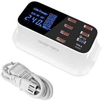 Multi USB 8-Port Fast Desktop Charger Charging Station Quick Charge 3.0 USB Type C Port Smart Identification LED Display Compatible with Apple Android Smart Phone, Tablet