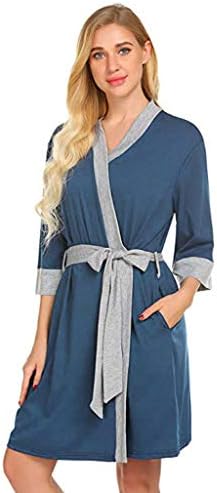 Maternity Nursing Robe V-Neck Nightgown Breastfeeding Matching Belted Set